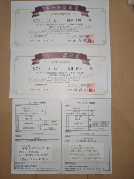 葛飾区のピアノ教室のグレードテスト